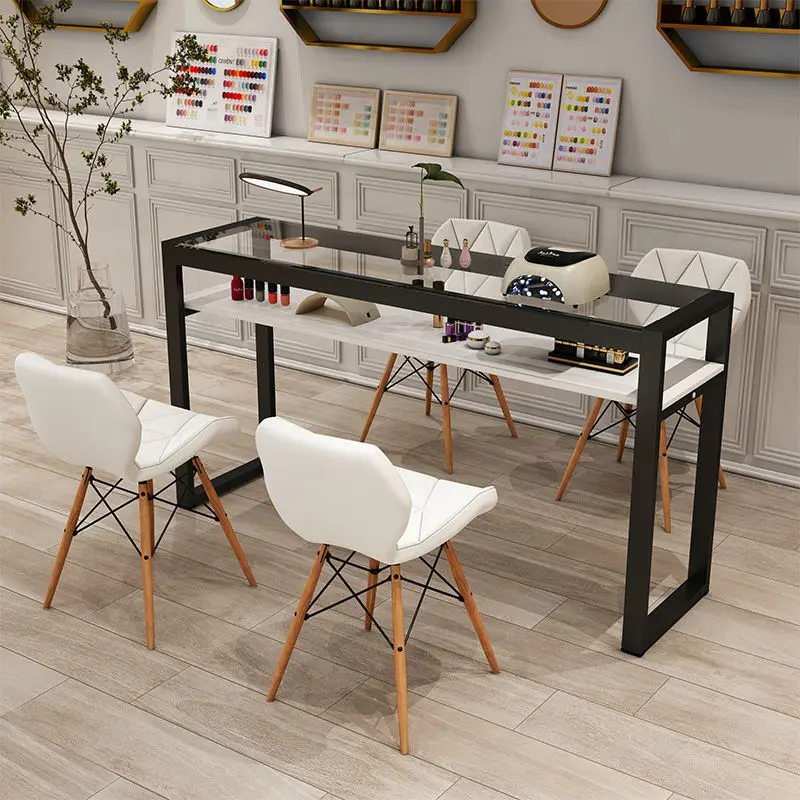 Nail Desk And Chair Set Tempered Glass Work Table Japanese Single And Double Table Nail Shop For Simple Beauty