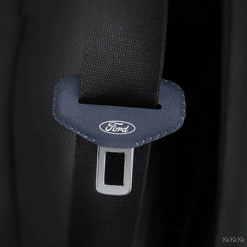 2pcs Suede Leather Car Seat Belt Buckle Protector Anti-Scratch Cover For Ford Mustang Bronco Fiesta Focus Mondeo Ranger Sticker - view 2