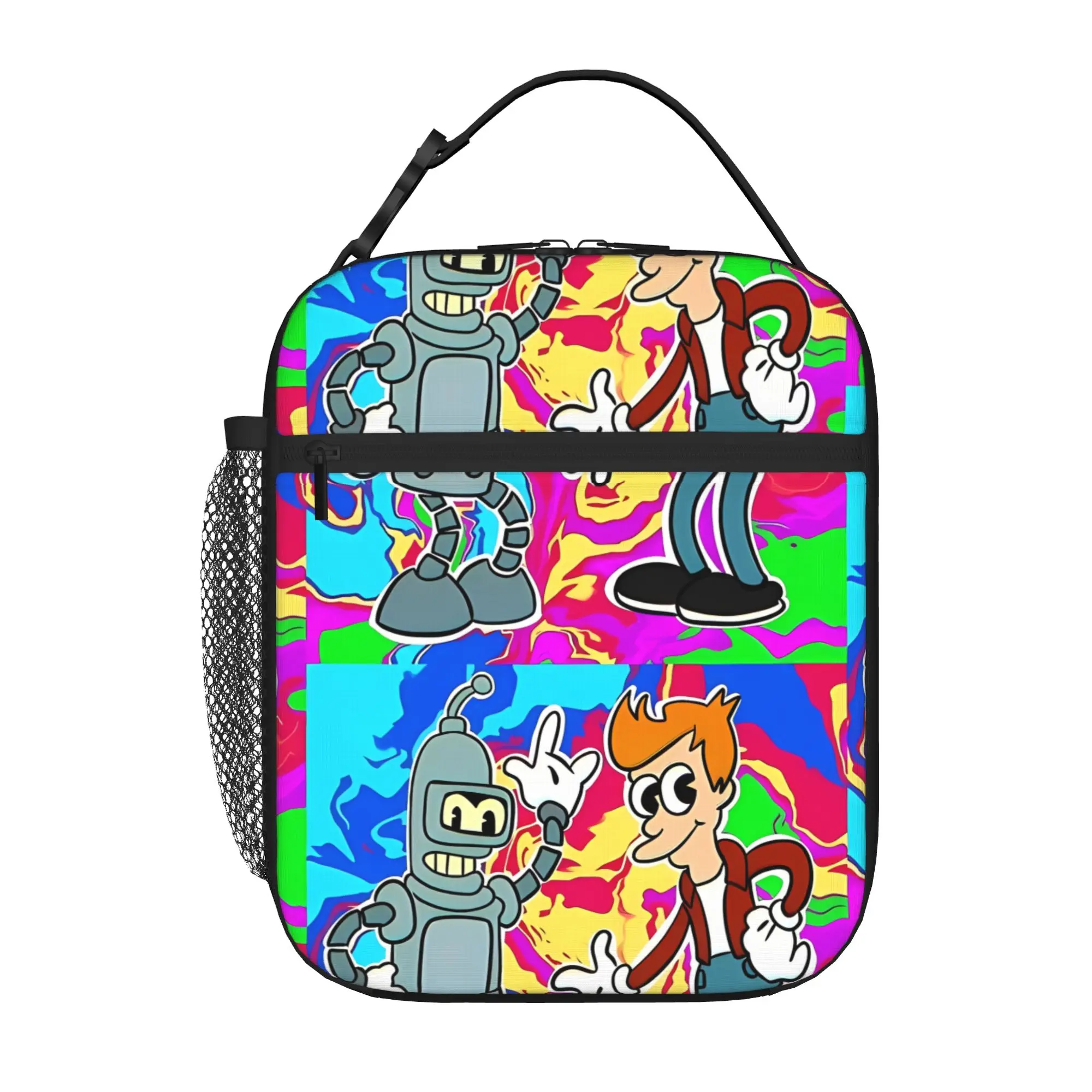 1 Piece Zipper Closure BENDER AND FRY IN COLOR Storage Bag Pocket Futurama School Lunch Food Box Reusable For Lunch Food Bag