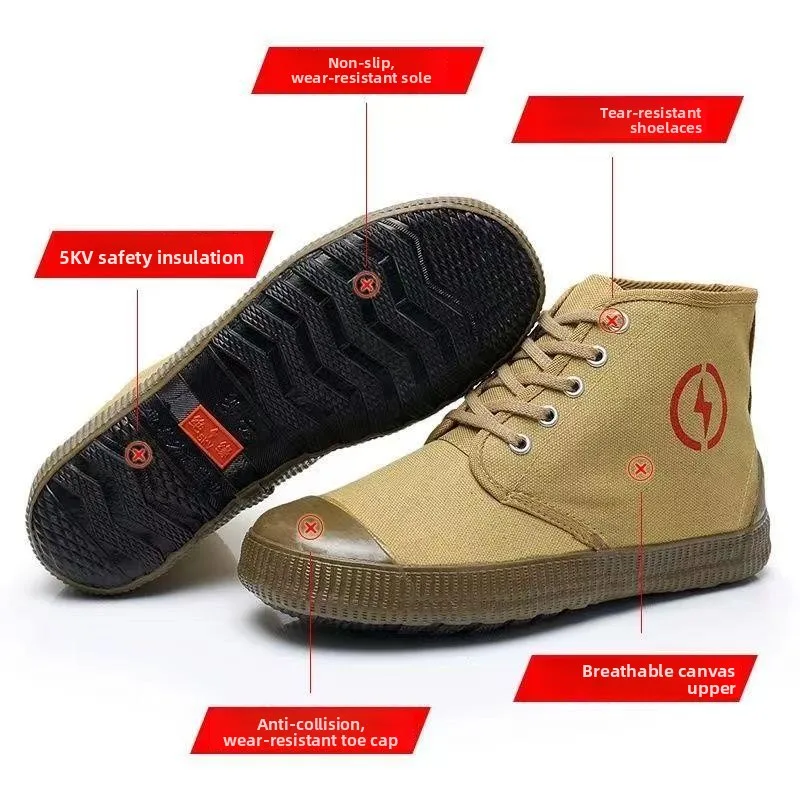 Electrician Shoes Insulated High Top Canvas Labor Shoes Men's Anti-Odor Safety Shoes Breathable Large Size Yellow Ball Shoes