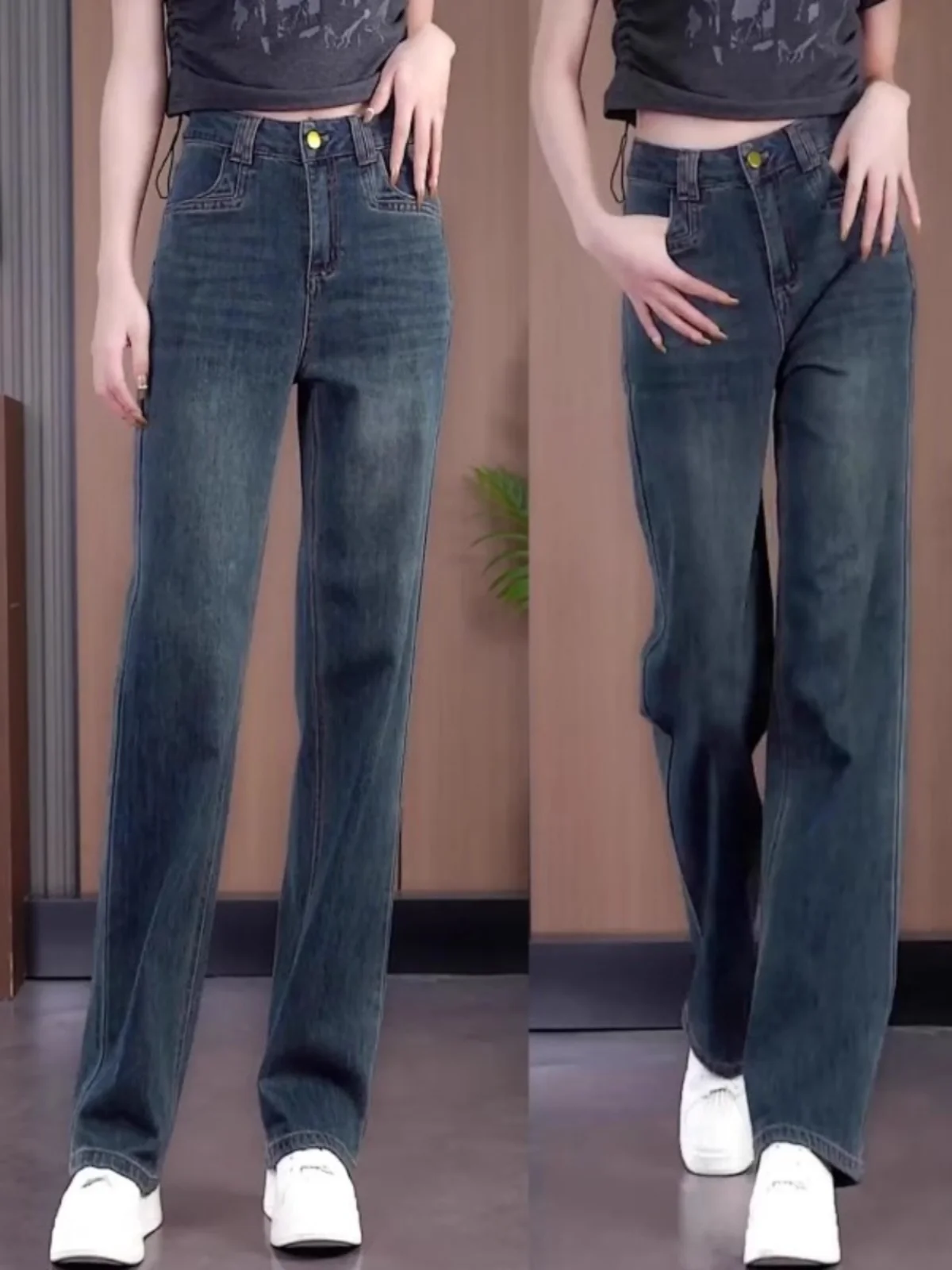 

High Waist Fce Lined Straight Leg Jeans Women's Spring Autumn New Sle 2025 Slimming Skinny Wide Leg Pants Trendy