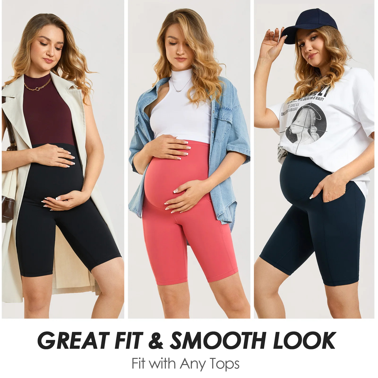 Pantalones cortos de motorista de maternidad para mujeres embarazadas, mallas deportivas para Yoga sobre el vientre, entrenamiento de embarazo, pantalones de bicicleta atléticos con bolsillos, 8