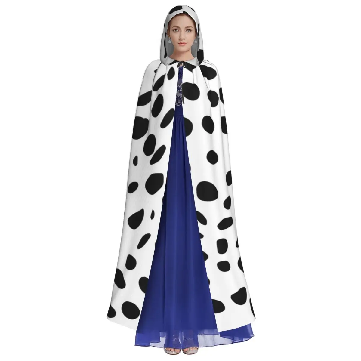 الدلماسية الحيوان طباعة نمط طويل مقنعين عباءة الساحرة القرون الوسطى زي تأثيري كيب هالوين معطف الكبار للجنسين