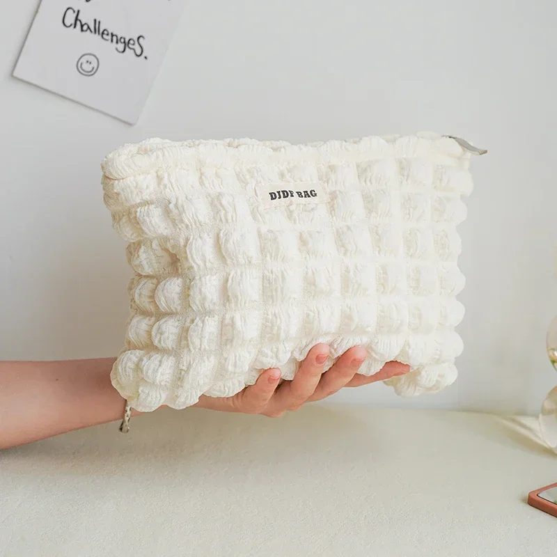 Soft Cloud Bubble Women's Makeup Bag Double Canvas Portable Cosmetics Storage Bag Large Capacity Zipper Toiletry Bag