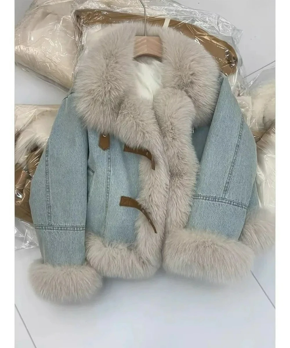 Women Thick Denim Jackets Turn Down Collar Warm Solid Coats Long Sleeve Spliced Button Pockets Cardigan Fur Collar Autumn Winter 6 Women Thick Denim Jackets Turn Down Collar Warm Solid Coats Long Sleeve Spliced Button Pockets Cardigan Fur Collar Autumn Winter 6