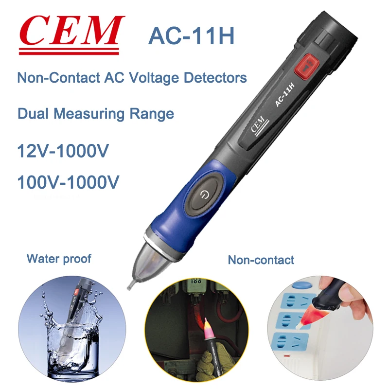 CEM AC-11H AC Voltage Detector Non-contact Dual Range 12V/100V-1000V Current Electric Sensor Test Pencil Electrical Tool