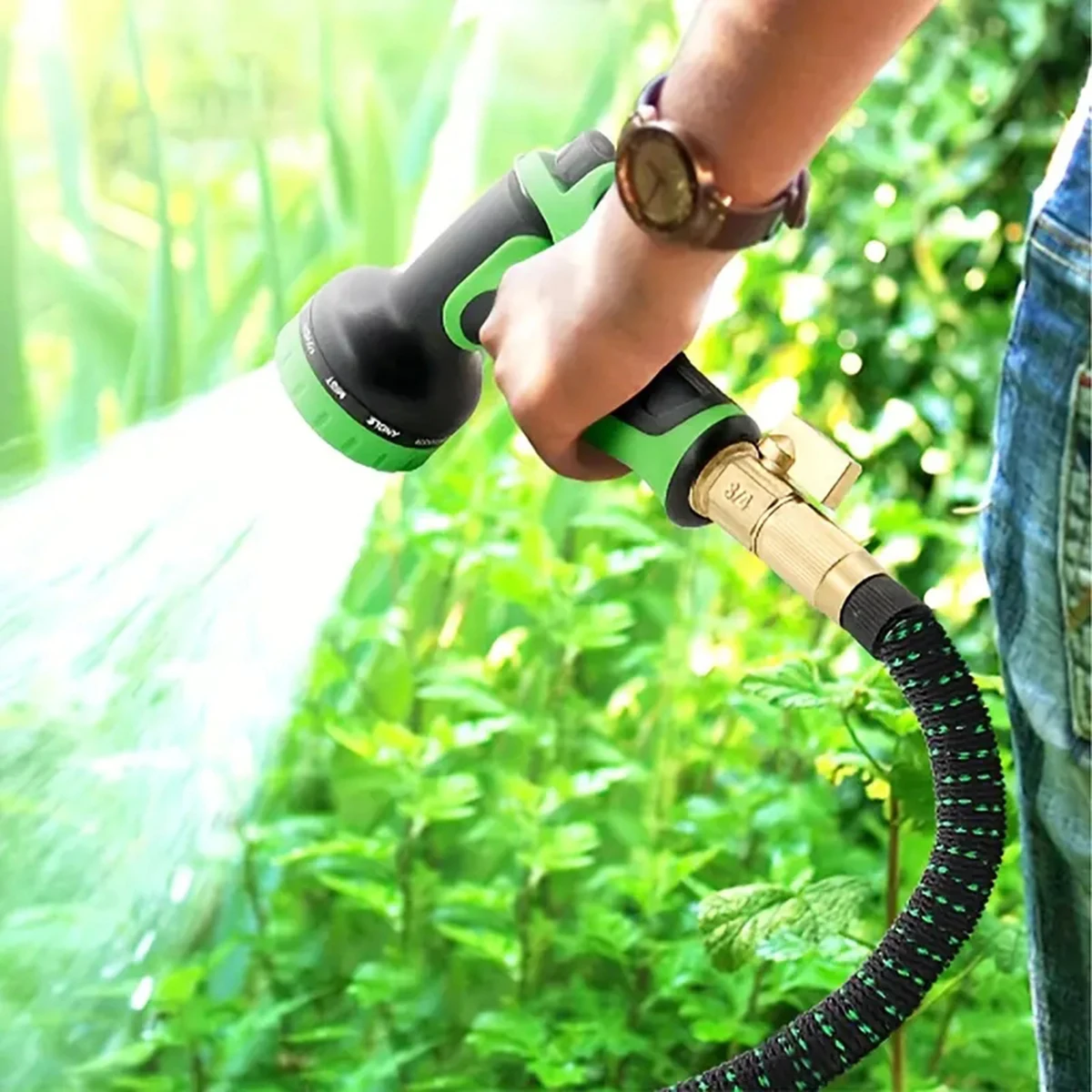 1 Pack, Water Hose With 8 Function Spray Nozzle, The Ultimate Expandable And Flexible Garden Hose (25/50/75/100/150FT)