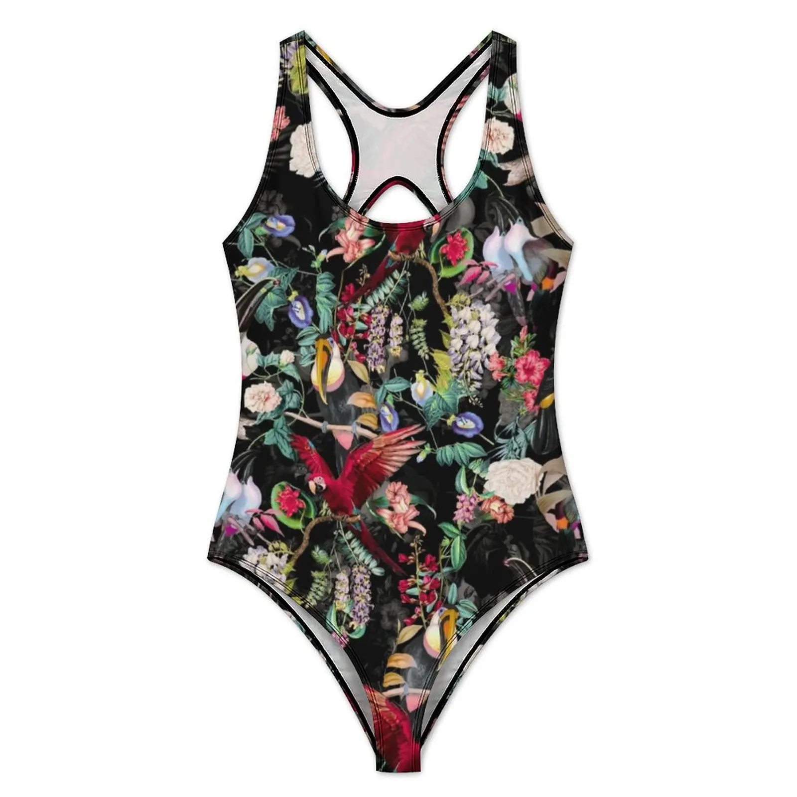 Red Parrot Swimsuit Tropical Floral Print Push Up Swimwear One-Piece Holiday Pool Bathing Suits Swimsuits Graphic Beach Outfits