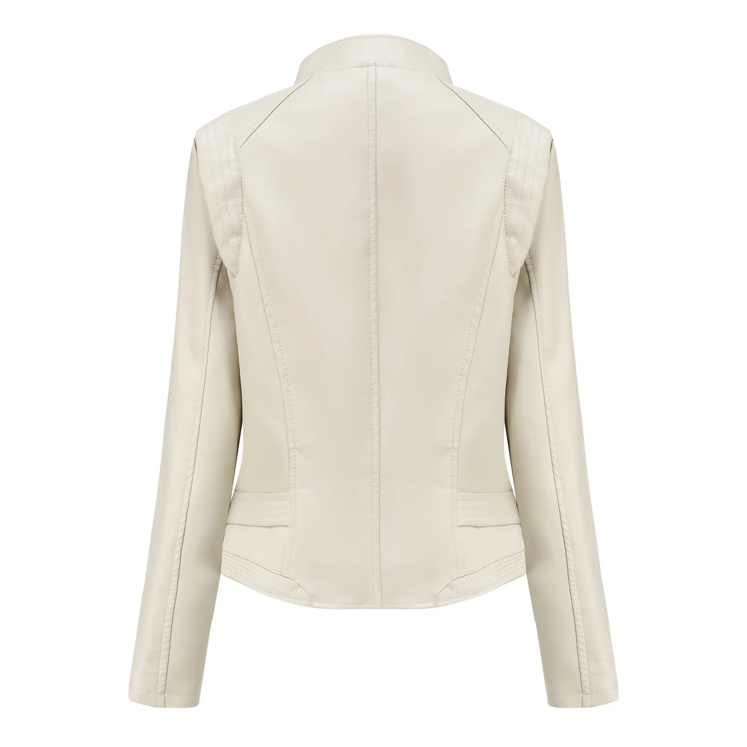 Slim Fit PU Leather Jacket for Women, Thin Long Sleeved Jacket, Short Coat, Spring and Autumn, Motorcycle Zipper Leather Jacket