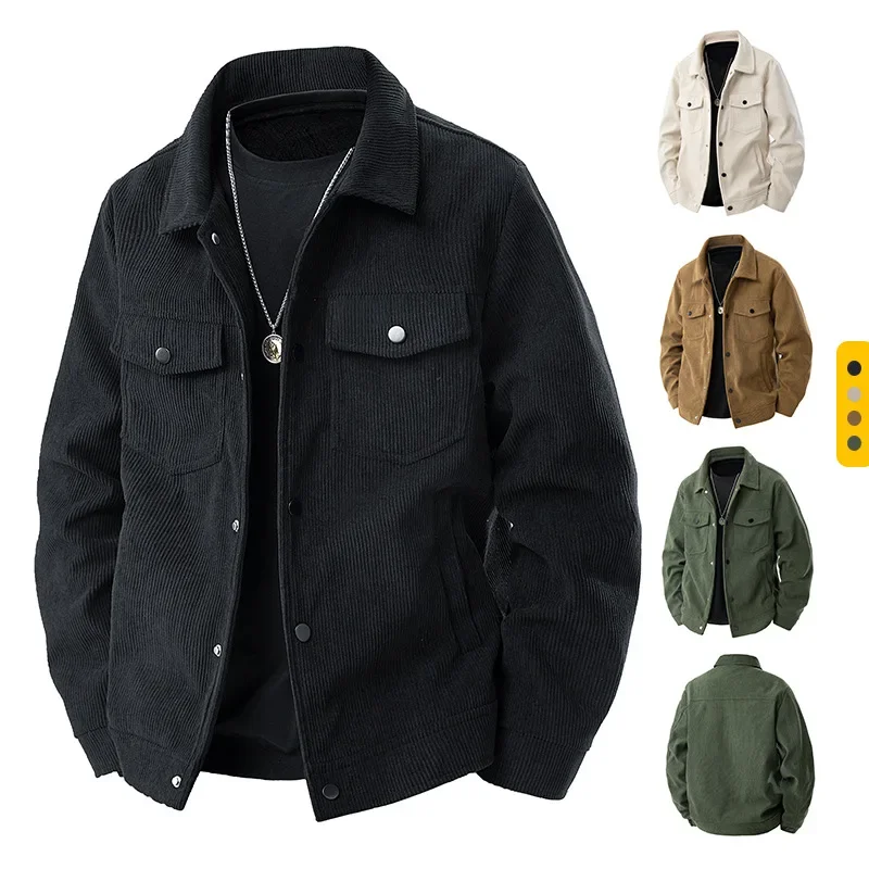

NEW Men's Autumn New Corduroy Tooling Lapel Jacket Collar Workwear Jacket, Trendy Brand Men's Casual Jacket Spring Long Sleeves