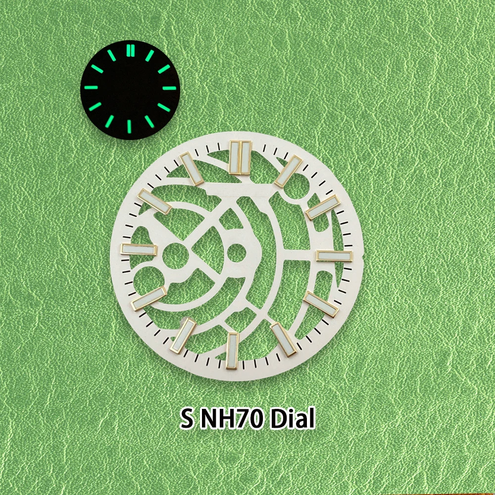 S Logo Dial 28.5mm loophole NH70 Dial Suitable for NH72 Movement Green Luminous Quality Delicate Watch Modification Accessories