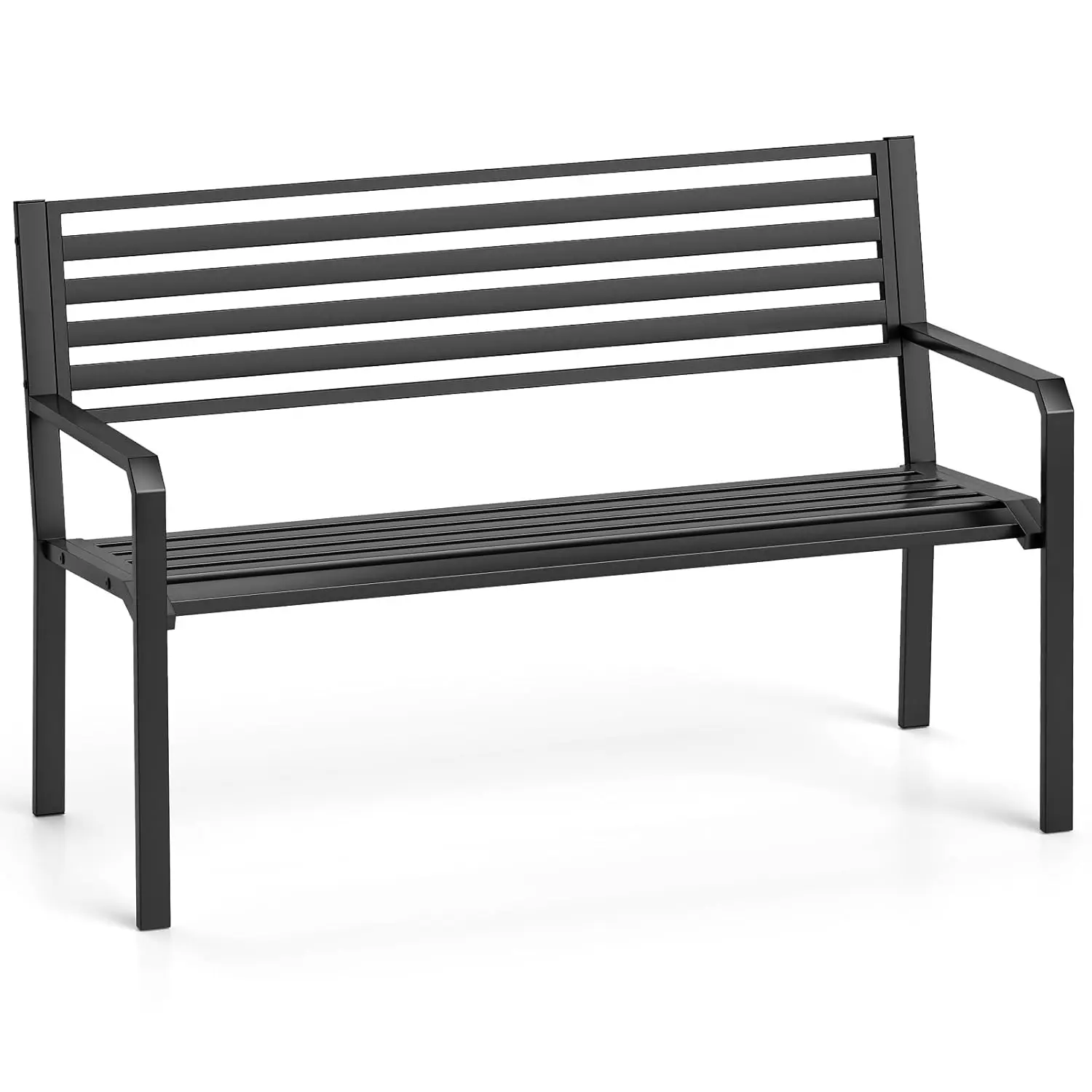

50” Outdoor Metal Park Bench, Patio Slatted Garden Bench for 2-3 People with Armrests & Backrest, Heavy-Duty Modern, Customized