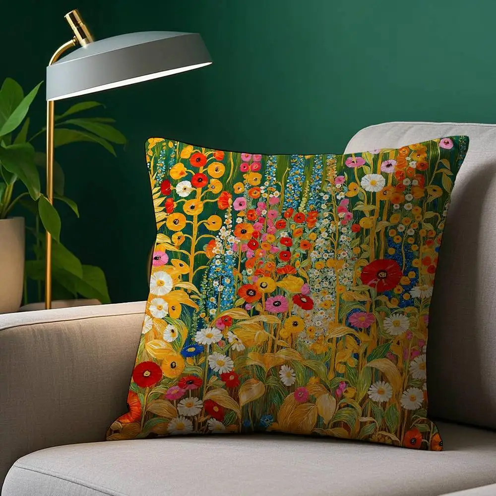 Gustav Klimt Flowers Pillow Case Plush Fabric Soft Pillowcase Double Sided Print Sofa Cushion Cover Throw