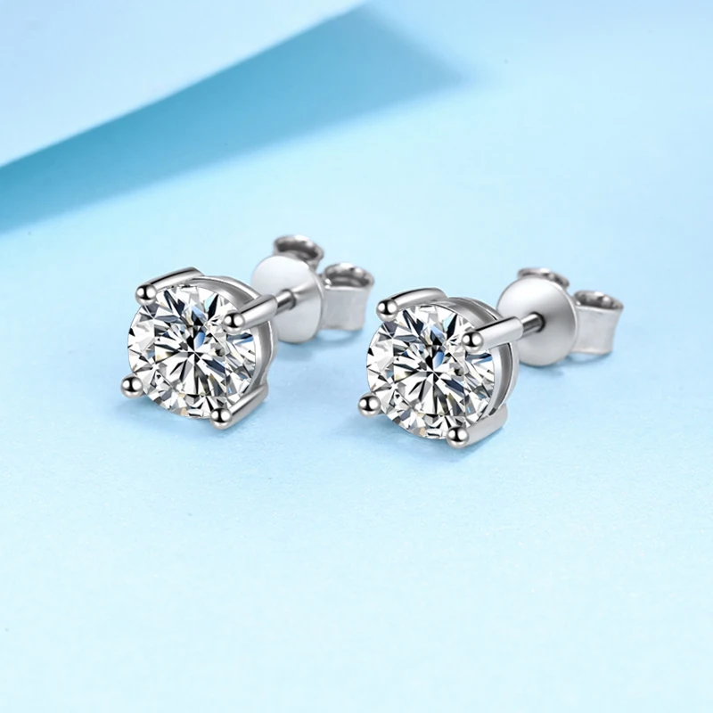 NeeTim 0.1ct-5ct D Moissanite Stud Earrings Engagement 925 Sterling Silver with White Gold Plated Wedding Jewelry for Women Man