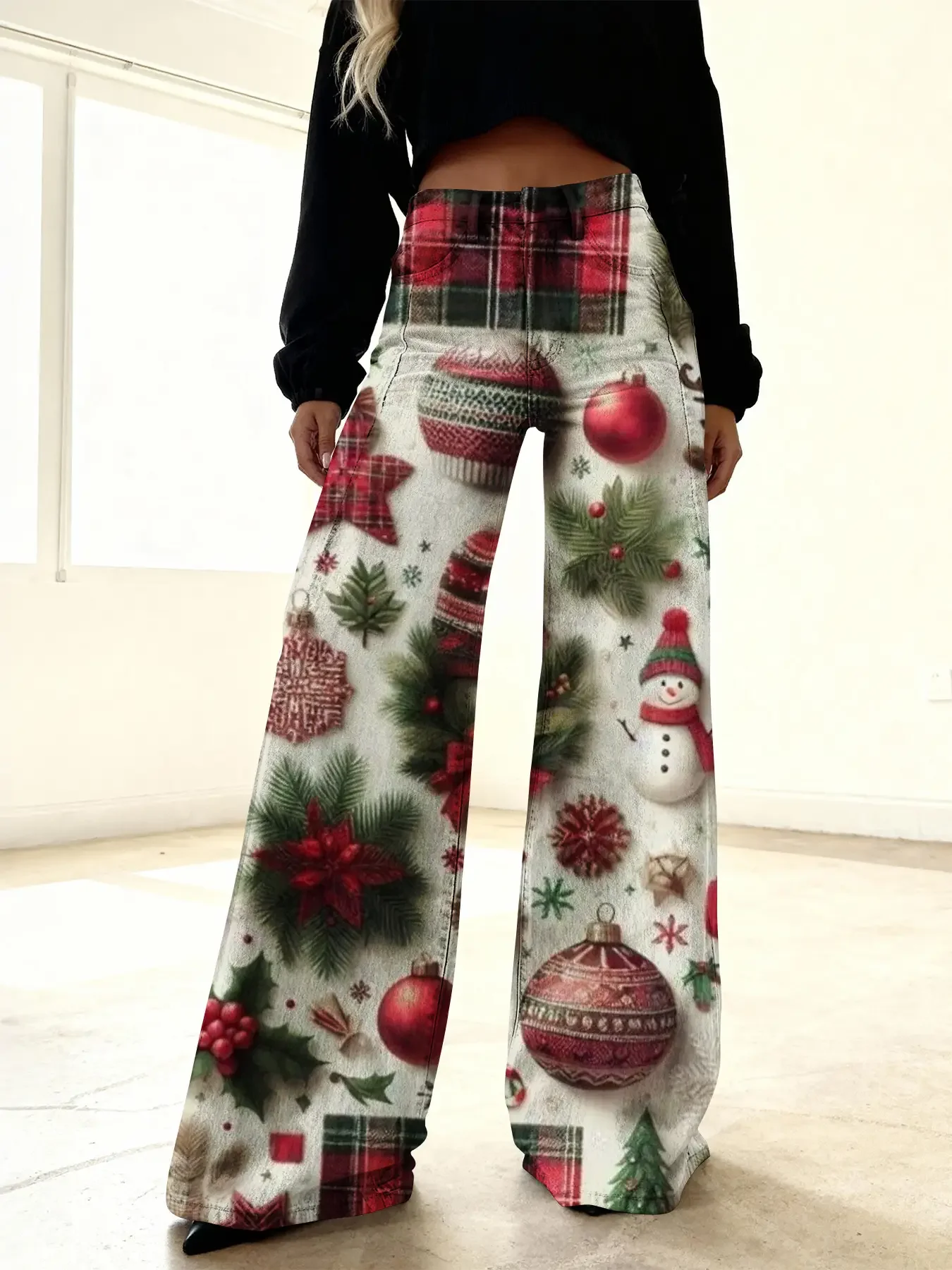 2026Women's slim fit wide leg flared pants, fashionable new retro multifunctional versatile casual pants for women.