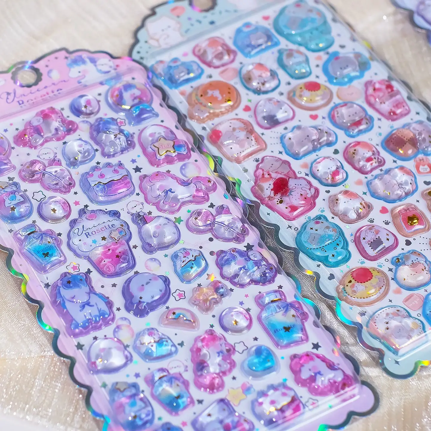 1 ud./4 Uds. Pegatinas en relieve 3D con forma de unicornio y gatos dulces de dibujos animados para álbum de recortes Diy, adhesivo de papelería para diario, pegatinas bonitas para decoración