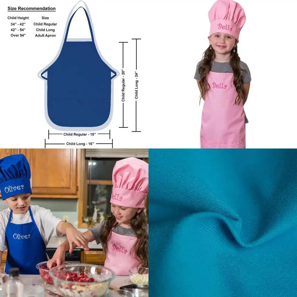 

Custom Embroidered USA-Made Child Apron and Hat Set for Toddlers and Kids, Personalized with Name