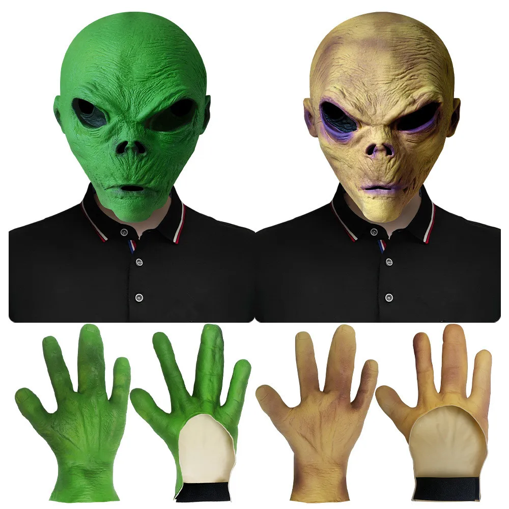 Halloween Alien-Maske und Handschuhe Gruselige Horrorkostüm-Partydekoration Lustige Cosplay-Requisiten Masken – Detail 4