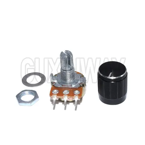 5-pack WH148 15 mm linjär potentiometer 3-polig 1K 2K 5K 10K 20K 50K 100K 250K 1M med svart aluminiumlegeringsknoppkåpa potentiometersats 10 best sales 10k potentiometer - №9