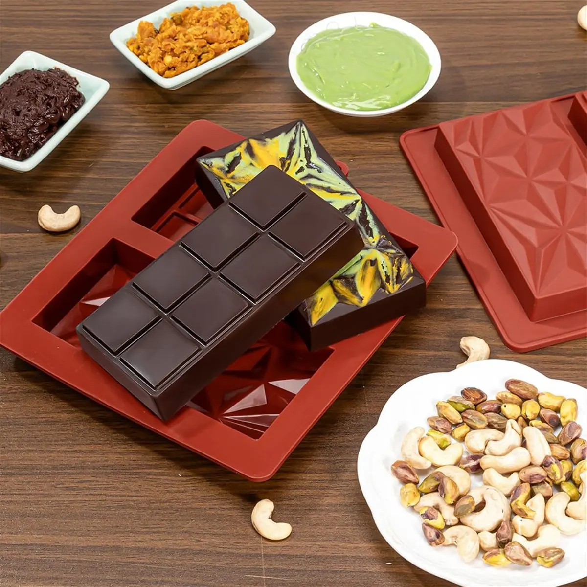 2026 Trend Large Thick Silicone Chocolate Bar Rectangular Food Grade Silicone Baking Mold DIY Kitchen