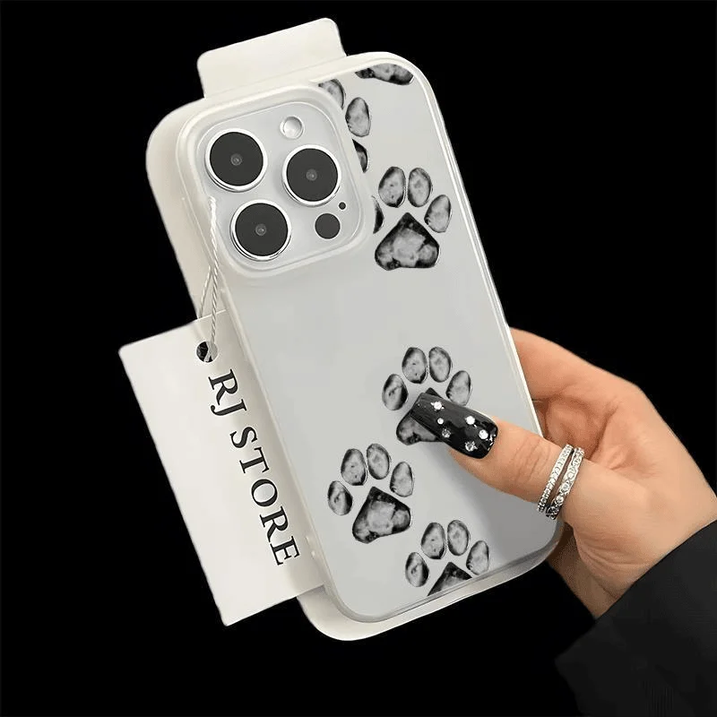 Black White Watercolor Dog Paw Print Phone Case For iPhone 17 16 15 14 Plus 13 12 11 Pro Max 17 Air Pet Lover Cat Paw Soft Cover