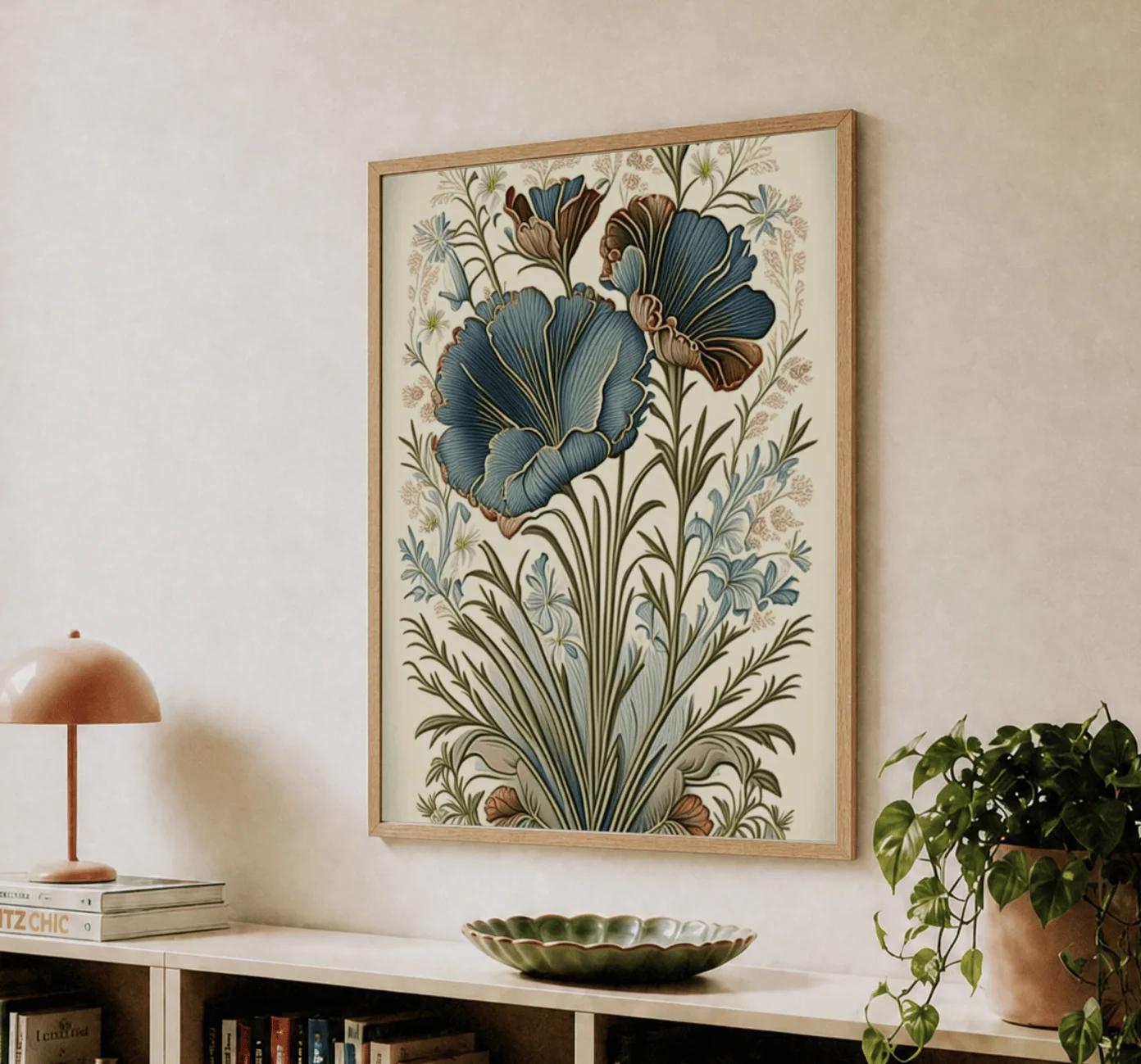 Vintage Blue Floral Wall Art Canvas Prints, William Morris Flower Posters, Botanical Decor for Living Room Bedroom Wall Decor