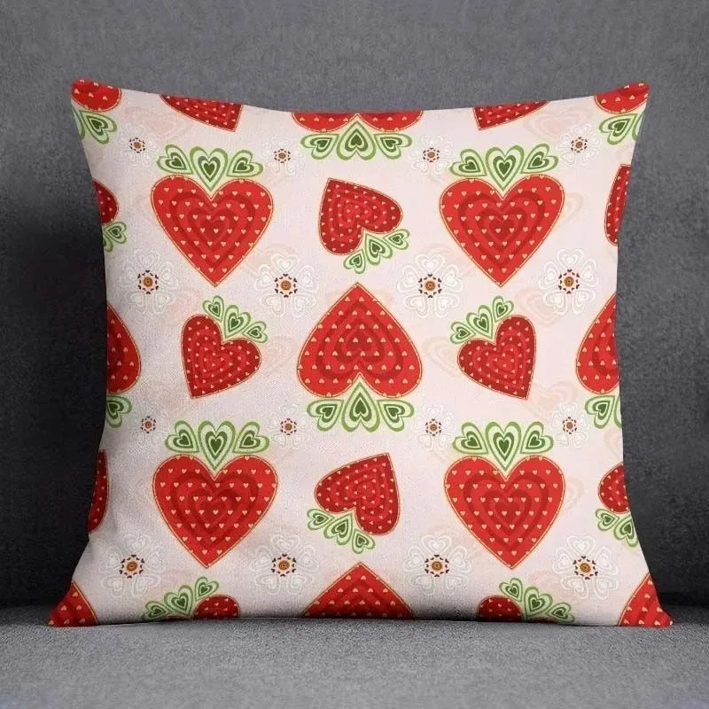 

Sweet Strawberry Heart Pillow Case Cute Fruit Flower Cushion Cover Peach Skin Throw Pillowcase for Sofa Kids Room Home Decor