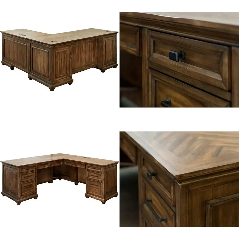 

Classic Brown Wooden L-Shaped Desk with Return and Writing Table