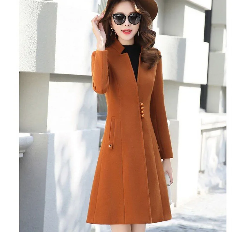 

Women Jacket Wool Blends Coat 2024 Autumn Winter New Fashion Thicken Warm Overcoat Slim Long Tops Outerwear Female