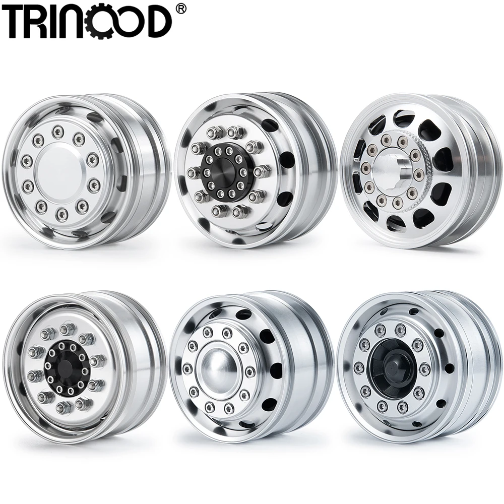 TRINOOD 2PCS Tamiya Wheel Hub Metal Front Wheel Rim Hex/Bearing Type for 1:14 Tamiya RC Trailer Tractor Truck Car Upgrade Parts