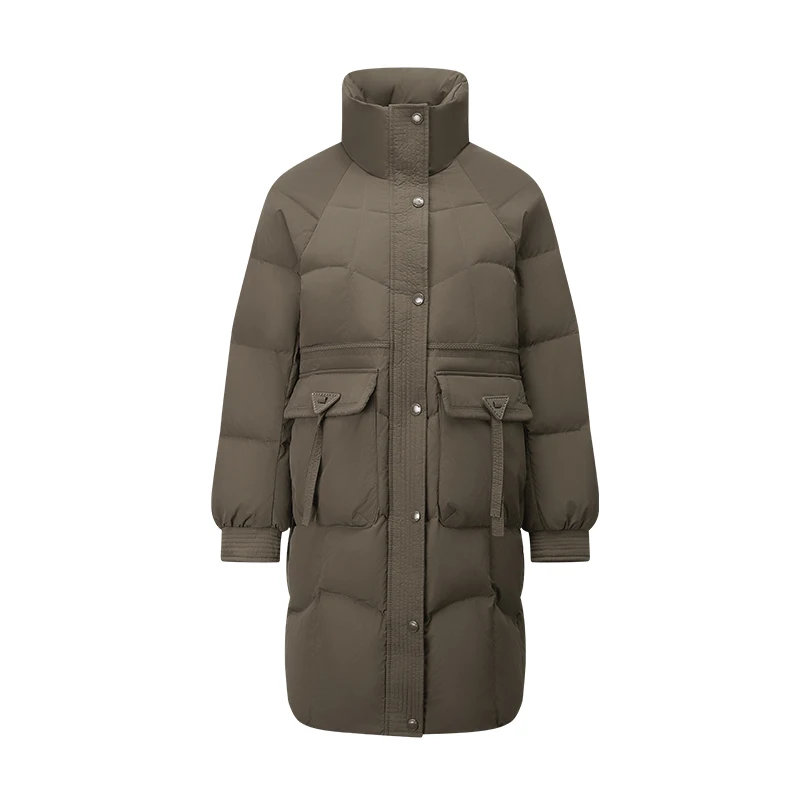 Chericom jaqueta longa feminina 2025 inverno gola à prova de vento térmica slim fit cor sólida casual outerwears y309133y