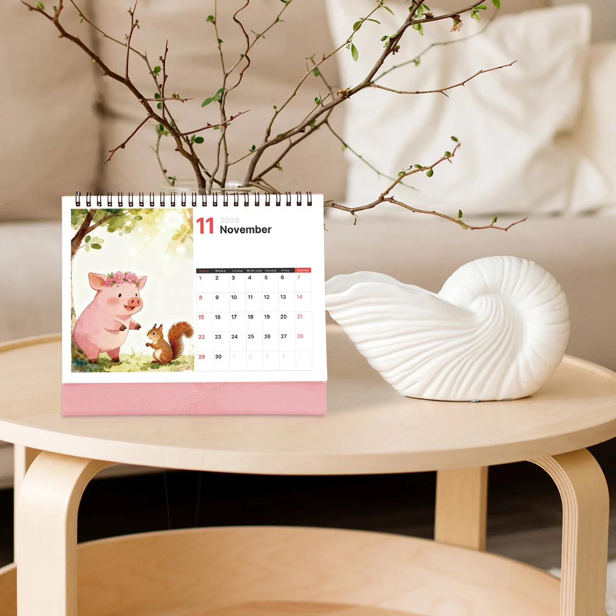 1PC Cute Watercolor Pig-Themed Desktop Calendar for Home & Office Use Suitable for Animal Lovers Ideal 2026 New Year Present