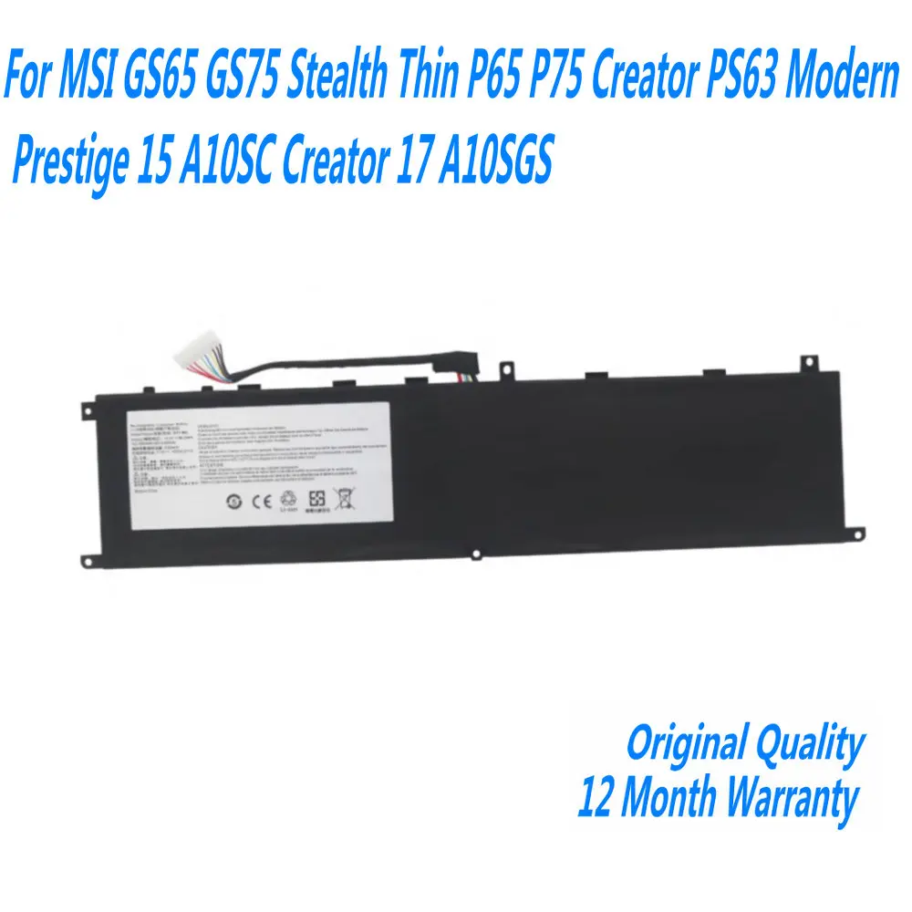 

NEW BTY-M6L Laptop Battery For MSI GS65 GS75 Stealth Thin P65 P75 Creator PS63 Modern Prestige 15 A10SC Creator 17 A10SGS