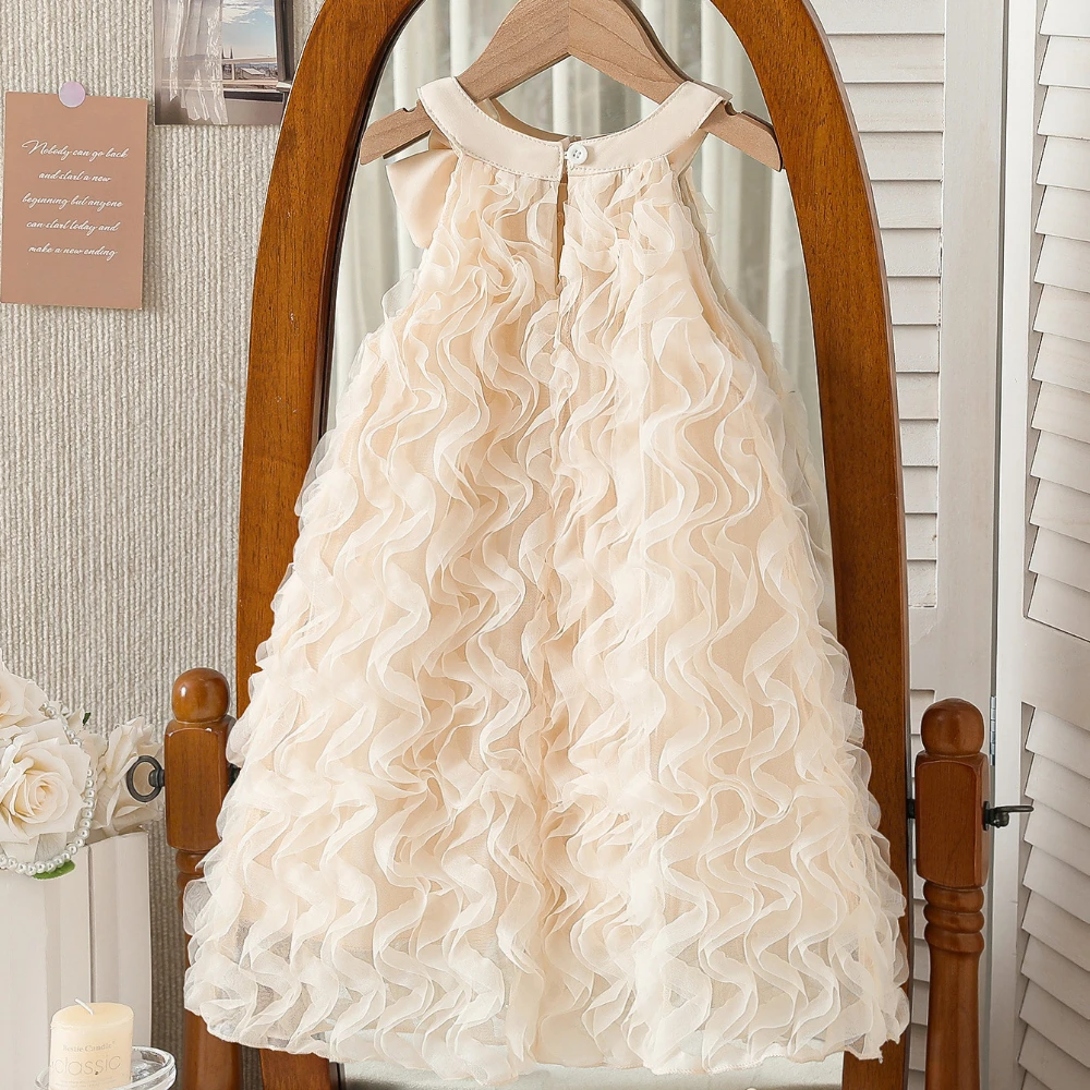 Elegant Girl Dress Princess 3D Rose Ball Gown Tutu Tulle Birthday Party Wedding Mesh Puff Dresses with Bow Kids Outfits Boutique