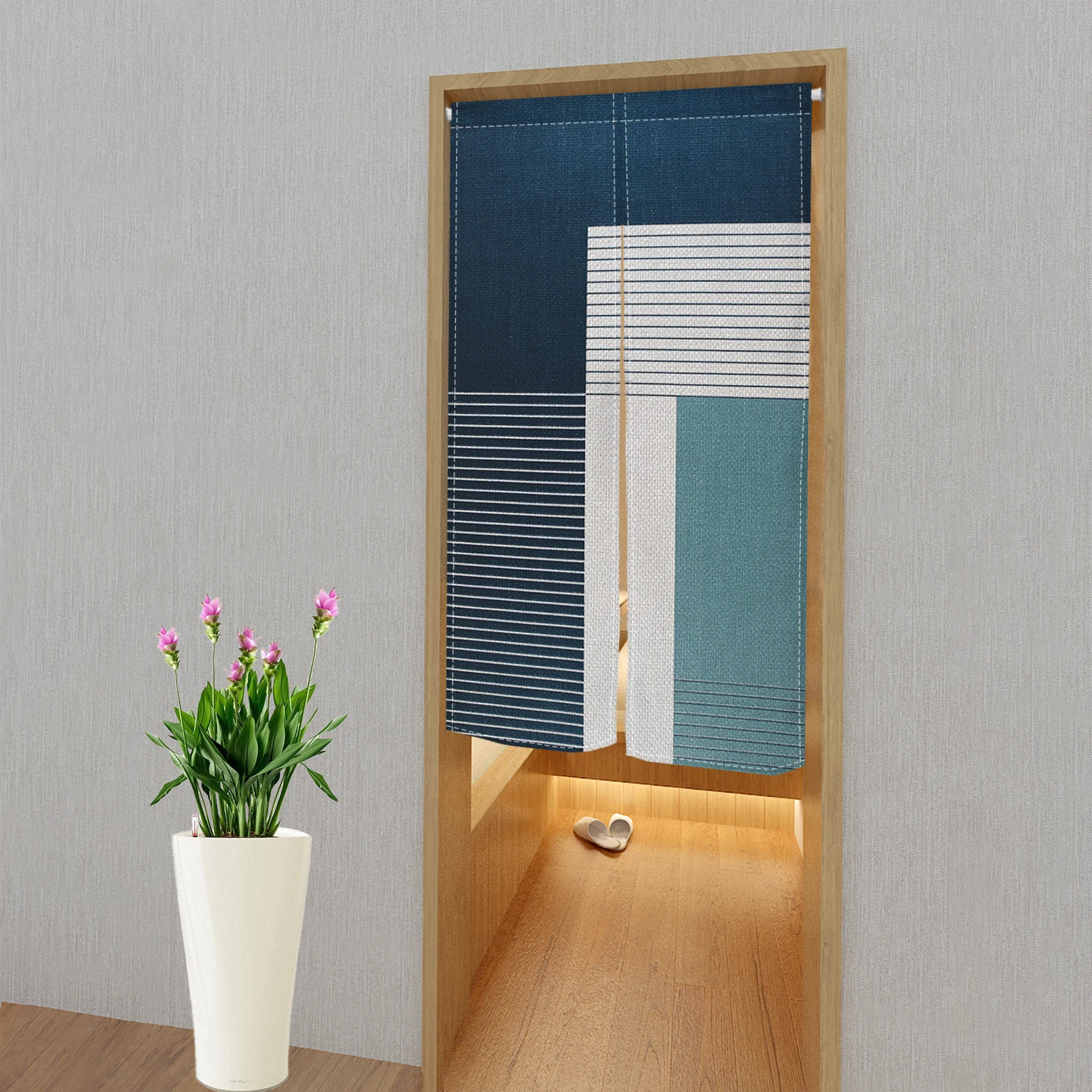 Modern Geometric Pattern Door Curtains Noren Wave Abstract Art Design Linen Doorway Curtains Home Decor Izakaya Half Curtains