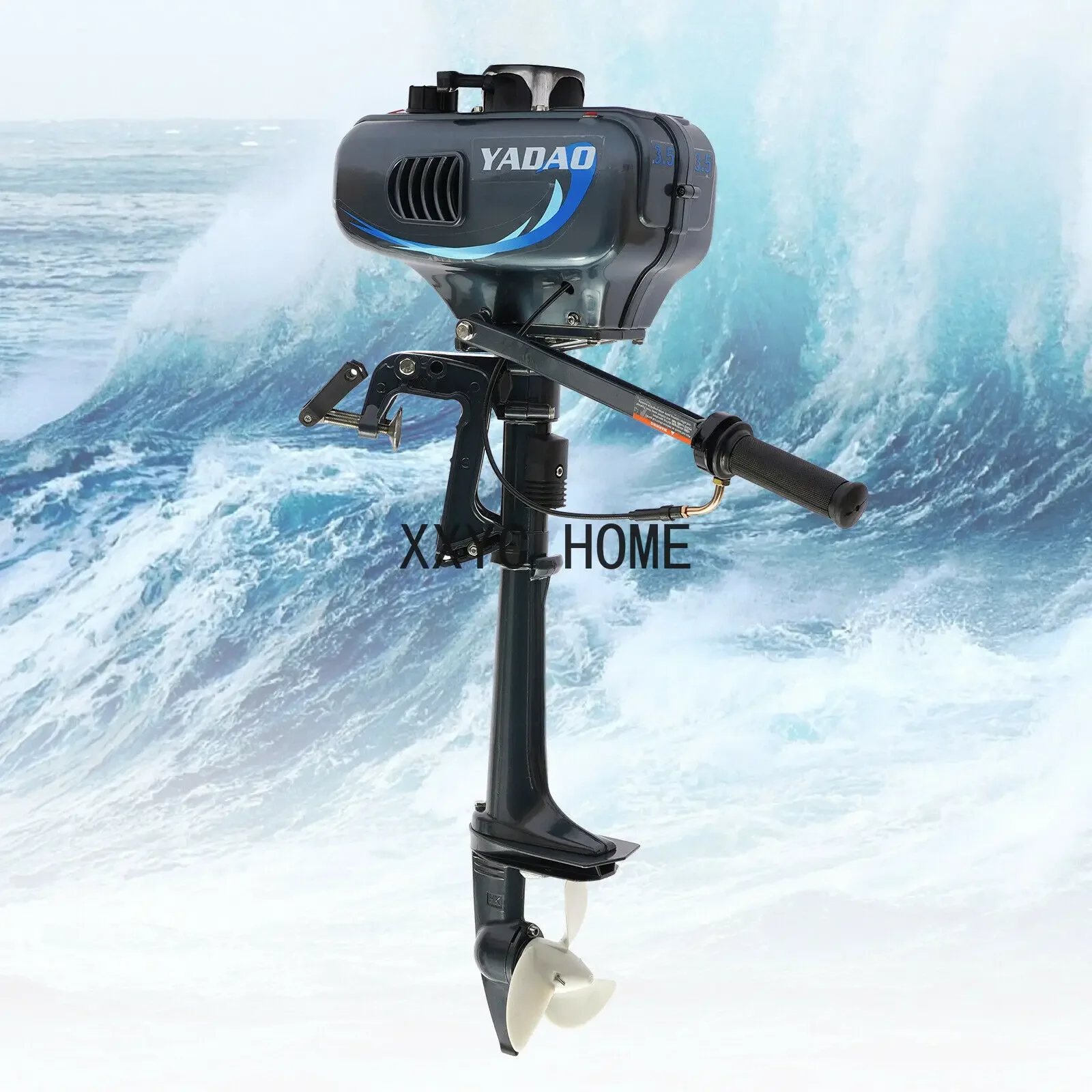 Grey 3.5HP 49cc Boat Outboard Motor Short Shaft 2 Stroke Gasoline Engine Half Water-cooling and Air-cooling  System