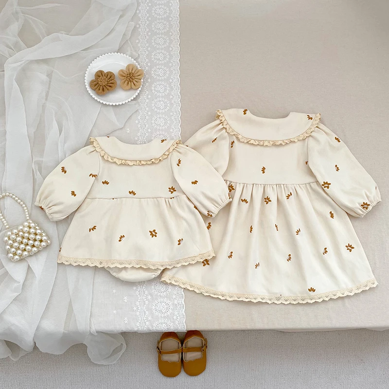 Baby-Mädchen-Stramplerkleid, langärmelig, mit Spitze, Peter-Pan-Kragen, Blumenstickerei, Baby-Overall, Frühling/Herbst, Kleidung für Kleinkinder, 0–24 Monate. – Detail 17