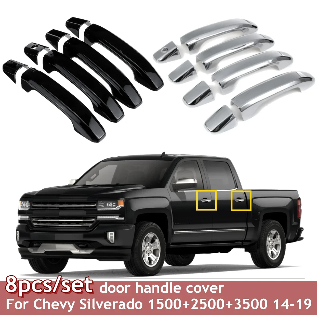 8pcs Set Car Exterior Door Handle Covers Chrome For Chevy Silverado 1500 2500 3500 for GMC 2014 2015 2016 2017 2018 2019