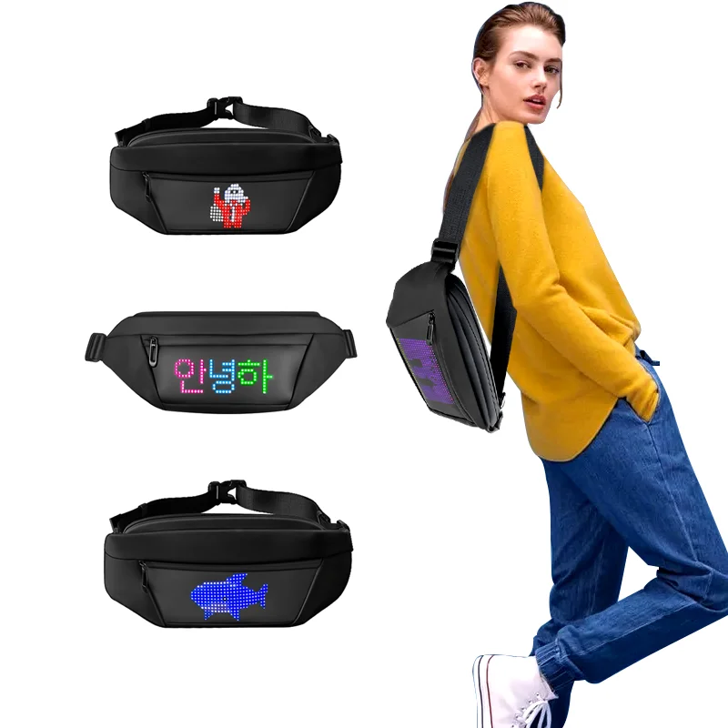 LED Pixel Fanny Pack RGB Text Scrolling Flashing APP or Bluetooth Running LED Display, Waterproof As A Portable Bag Decoration