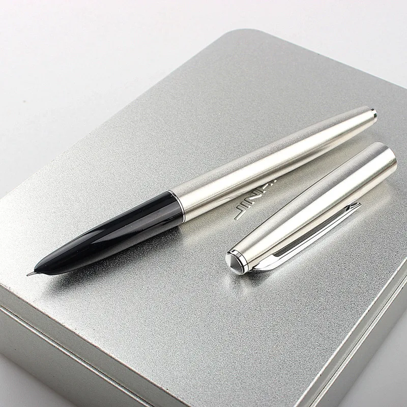 Jin Hao 911 Metal Silver Financial Tip Fountain Pen 0.38mm Office Business Writing Ink Pens Gift Stationery