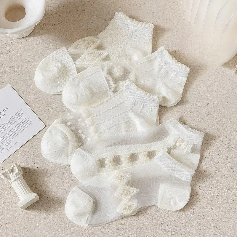 2024 New Pairs of Ppring and Summer Comfortable and Lovely Transparent Sea Glass Silk Crystal Socks