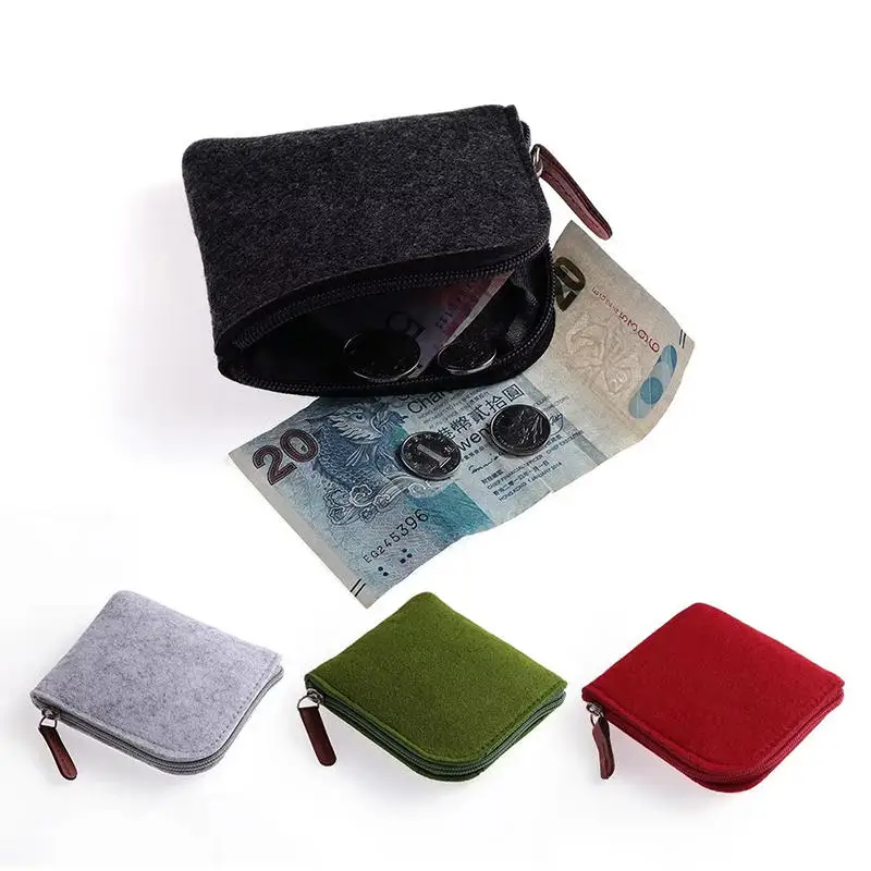 

Mini Solid Color Felt Coin Purse - Unisex Key Chain Wallet for Credit Card ID Cash Small Items