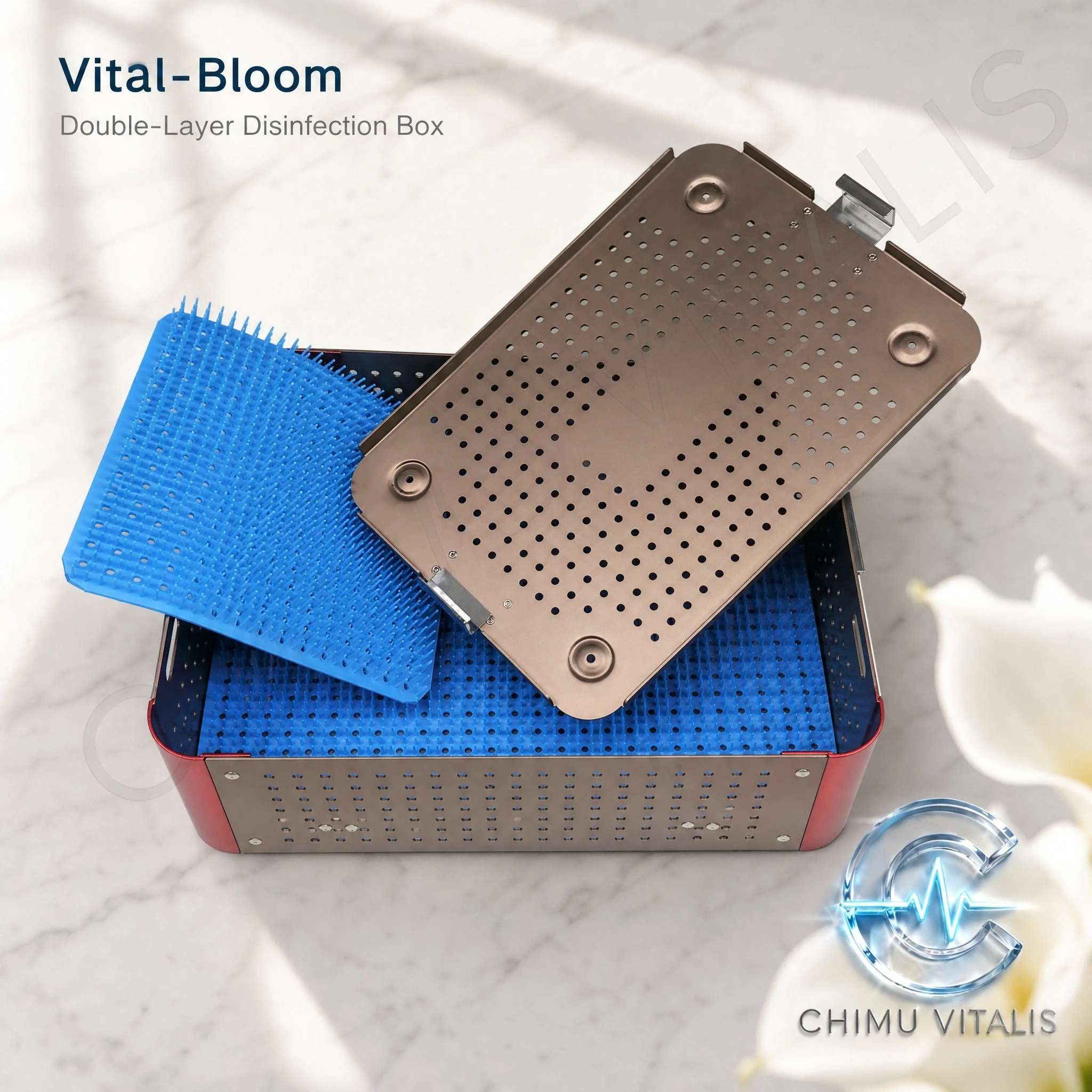 【CHIMU VITALIS 】 Double Layer Perforated Aluminum Alloy Storage Case with Hinged Lid