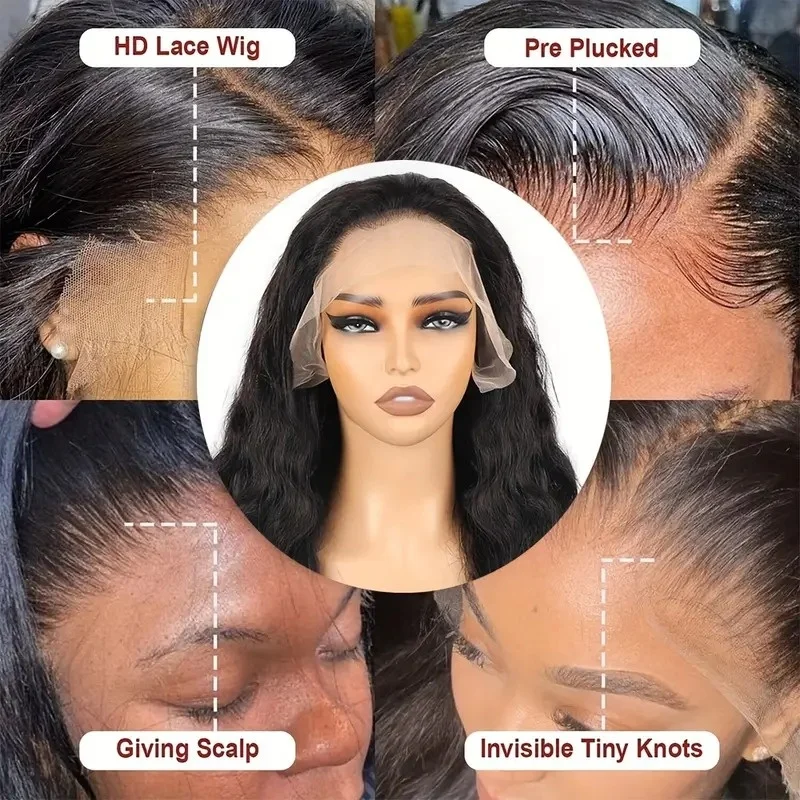 วิกผมบอดี้เวฟผมแท้ 40 นิ้ว วิกผมลูกไม้ HD ธรรมชาติ ความหนาแน่น 220 ผมแท้บราซิล 100% วิกผมลูกไม้ด้านหน้าสำหรับผู้หญิง