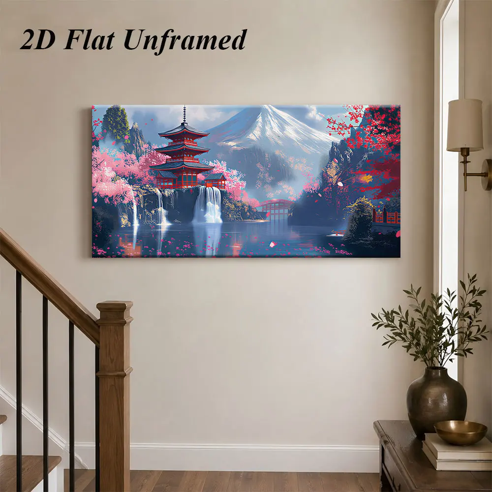 1pc (No frame),1 piece of Japanese style Japanese style cherry blossom decoration painting on Mount Fuji, modern and simple 2D p