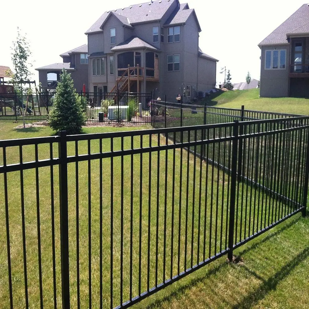 

3-Rail Black Steel Fence Panel with Easy Install Kit, Outdoor Yard and Garden Fencing, Powder-Coated, Traditional Style