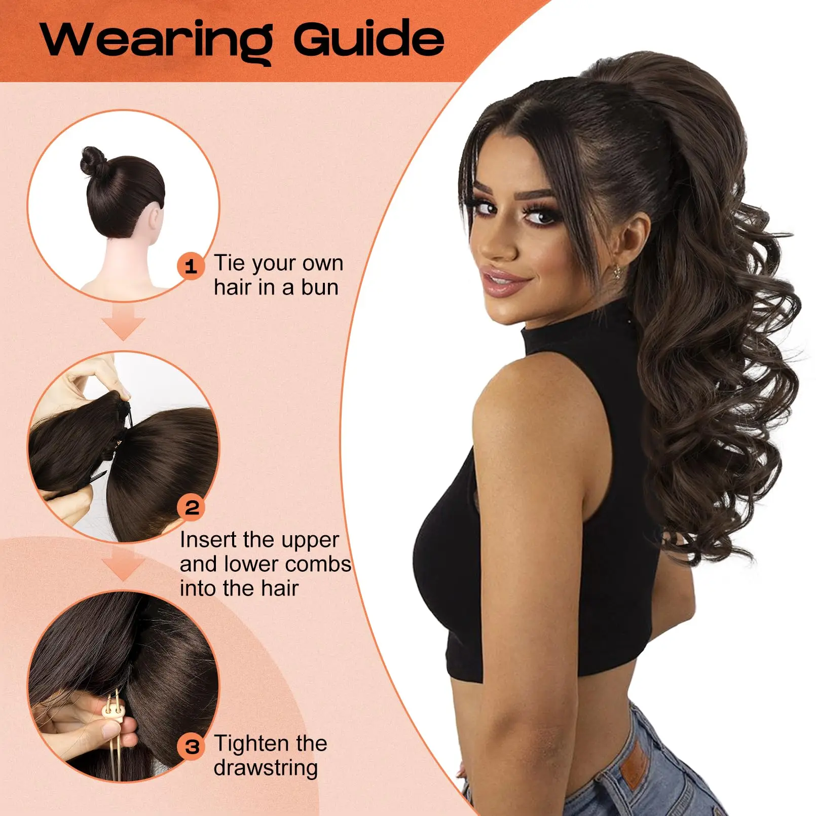 바디 웨이브 포니테일 인모 드로스트링 포니테일 레미 인모 헤어 익스텐션 포니테일 익스텐션 내추럴 블랙