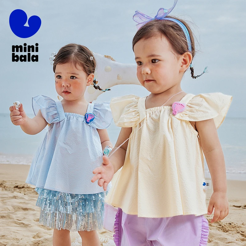 

Mini Bala Short Sleeve Shirt Girls Baby Square Neck Sweet Summer Casual Wear