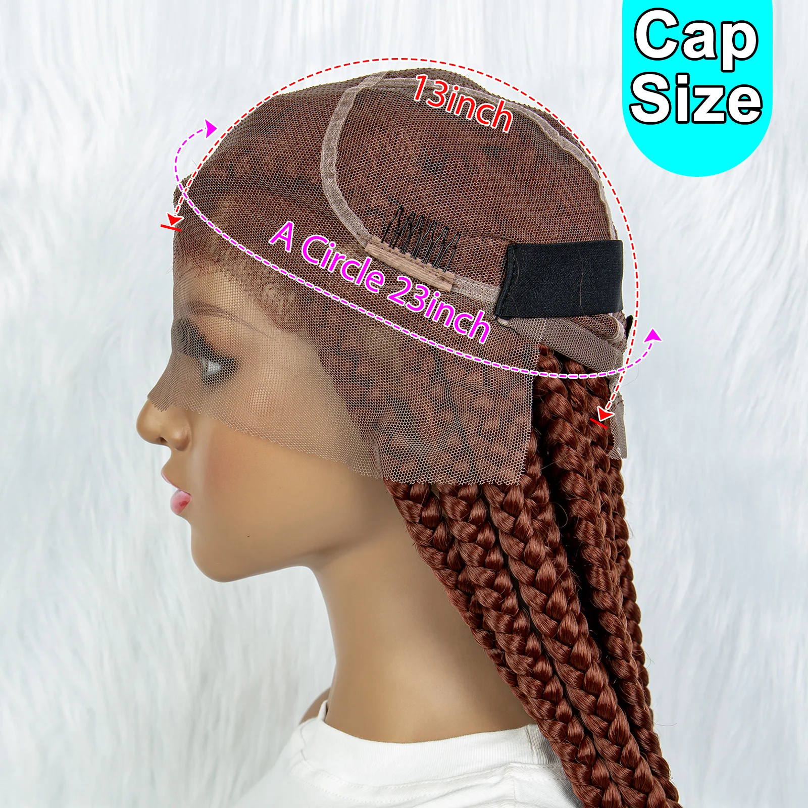 KIMA-Gengibre Sintético Cornrow Trançado Perucas para Mulheres Negras, Knotless, Full Lace Wig, Jumbo Box Tranças Perucas, 350 Cores, 36"