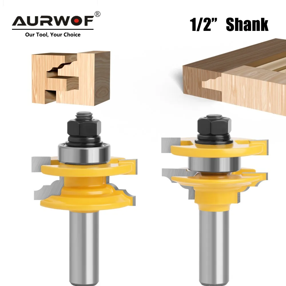 

AURWOF 2pcs 1/2" Shank Door Round Corner Rail & Stile Router Bit Tenon Milling Cutter For Wood Woodworking Tools C13164A45Y